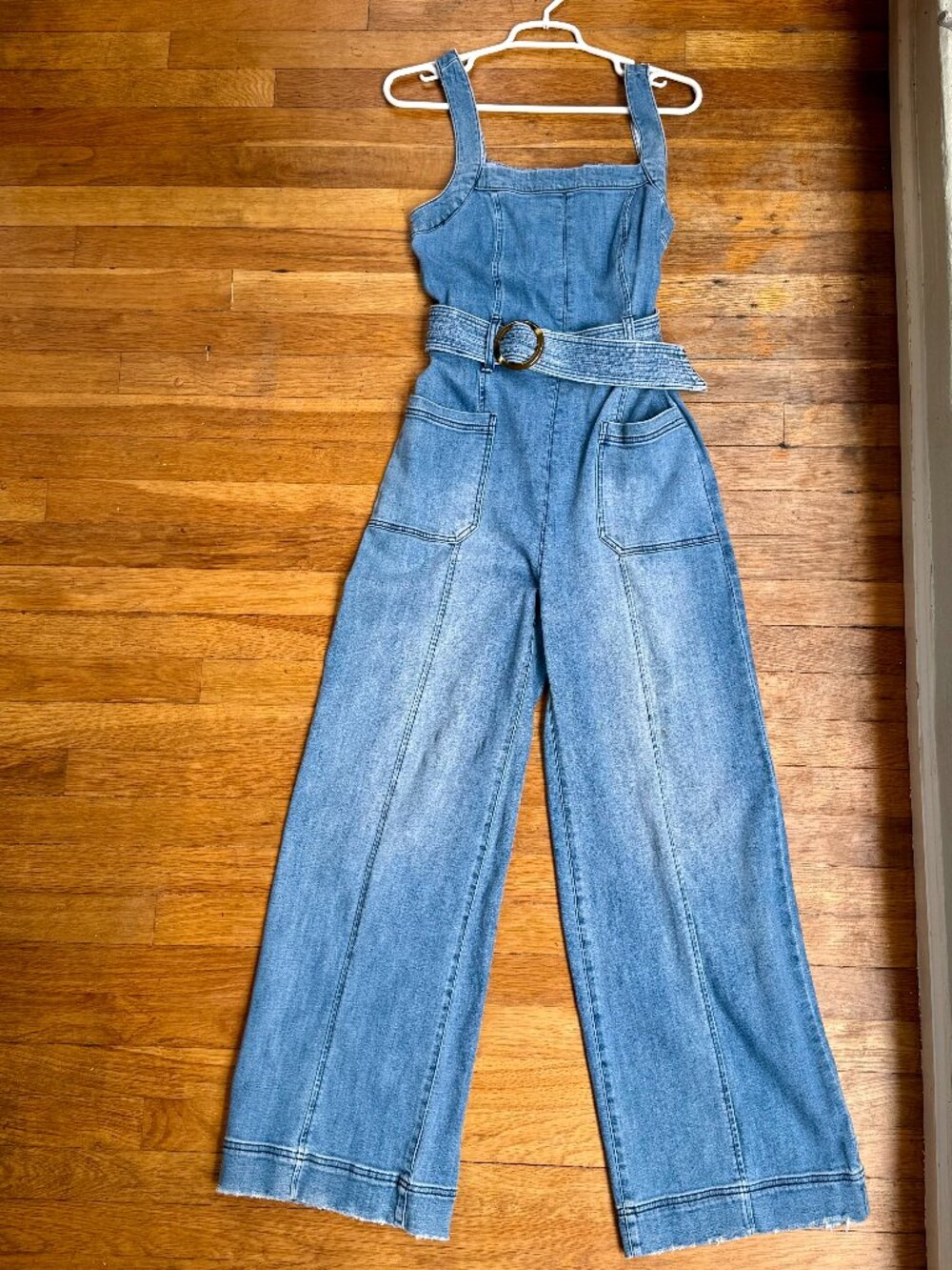 Anthropologie Pilcro Denim Wide Leg Belted Jumpsuit Size 6